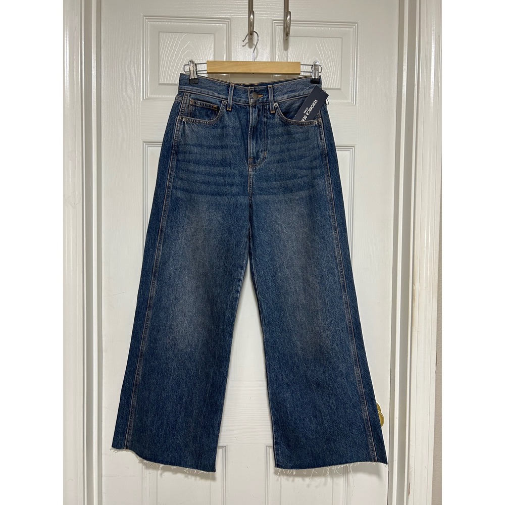 Veronica Beard Cotton Taylor High Rise Wide Leg Crop Jeans Blue Wash 25 - Picture 2 of 16